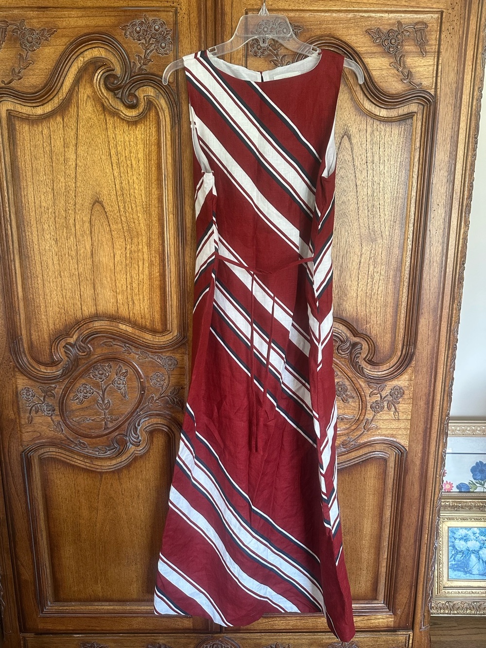 Faithfull The Brand Burgundy Striped Linen Maxi Dress Size 8